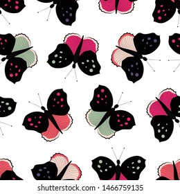 Butterflles,abstract, vivid colors, on white background. Vector seamless pattern.