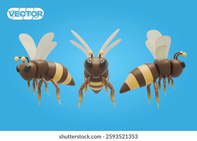 butterfly 3D vector icon set, on light blue background. realistic illustration