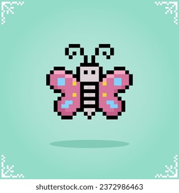 Butterfly in 8 bit Pixel art . Pixel animals for game assets in vector illustration.