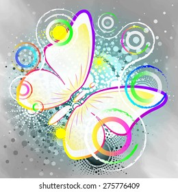 butterfly, abstract background, watercolor effect, vector illustration