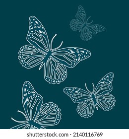 Butterfly. Abstract closeup vector butterfly insect isolated on blue background. Free dream, wildlife nature, creative fantasy fredom, idea inspiration concept. Beautiful environment, flying symbol