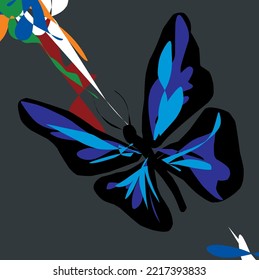 Butterfly abstract digital painting on black background for wall decoration