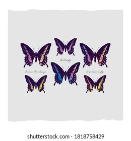 Butterfly abstract illustration in retro encyclopedic style 