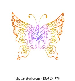 Butterfly abstract image for design. Hand drawn style. Colorful gradient line sketch on white background. Vector illustration.