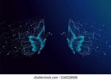 Butterfly abstract isolated on blue background. Digital butterfly for web site, poster, placard and wallpaper. Useful for cover and flyer. Creative art, modern abstract concept