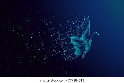 Butterfly abstract isolated on blue background. For web site, poster, placard and wallpaper. Useful for cover and flyer. Creative art, modern abstract concept