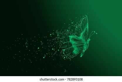 Butterfly abstract isolated on green background. For web site, poster, placard and wallpaper. Useful for cover and flyer. Creative art, modern abstract concept