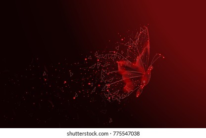 Butterfly abstract isolated on red background. For web site, poster, placard and wallpaper. Useful for cover and flyer. Creative art, modern abstract concept