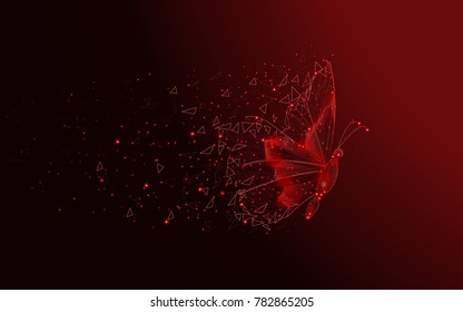 Butterfly abstract isolated on red background. For web site, poster, placard and wallpaper. Useful for cover and flyer. Creative art, modern abstract concept