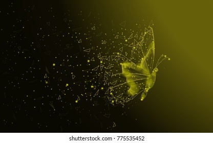 Butterfly abstract isolated on yellow background. For web site, poster, placard and wallpaper. Useful for cover and flyer. Creative art, modern abstract concept