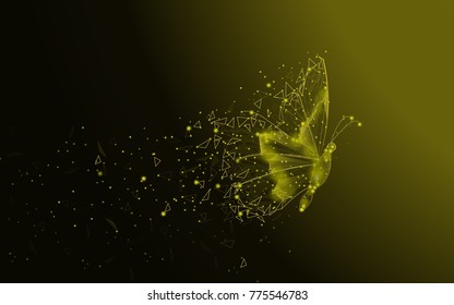 Butterfly abstract isolated on yellow background. For web site, poster, placard and wallpaper. Useful for cover and flyer. Creative art, modern abstract concept