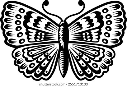 A butterfly with an abstract pattern on its wings illustration in a vintage retro style design