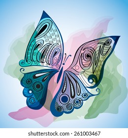 Butterfly in abstract water color style with love and peace.