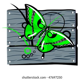 butterfly against the stylised fence