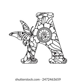 Alfabeto de mariposa A. Ilustración de diseño de Vector.