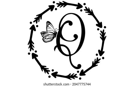 Butterfly Alphabet Q SVG Design. Typography . Alphabet SVG Cut Files svg