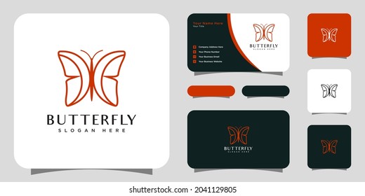 butterfly animal logo design vector and business card