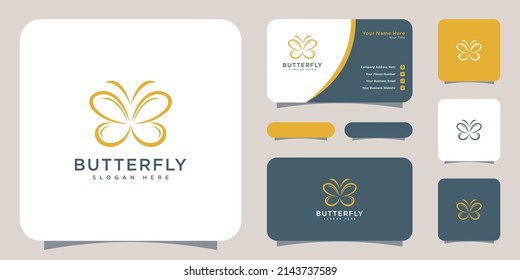 butterfly animal logo design vector and business card