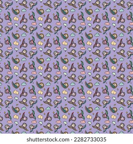 butterfly animal seamless pattern cartoon hand drawn colorful crazy funny kids