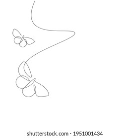 Butterfly animal silhouette one line draw vector illustration