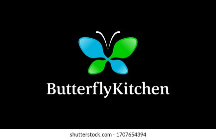 Butterfly Animal with Spoon Food Restaurant Logo Design Inspiration