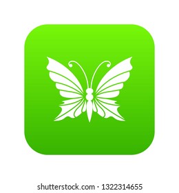 Butterfly with antennae icon green vector isolated on white background