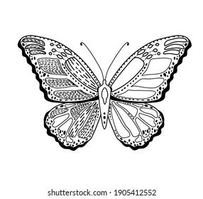 Butterfly antistress coloring book for adults. Vector illustration.