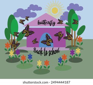 Butterfly back to school vector illustration can be printed on kids t-shirt,backpack, t-shirt,apparels,wall art, wallpaper, fabric,sticker,card, tote bag or any surfaces.