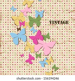 Butterfly background, old paper texture and polka dot pattern