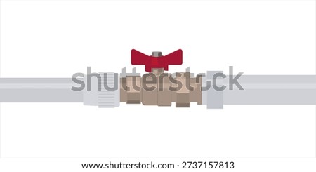 Butterfly ball valve for central heating. Plastic pvc pipe and plumbing gate ball vale on a white background