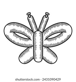 Butterfly of Balloons. Cute Butterfly balloons toy. Balloons to children's holiday party. Vector illustration in linear style