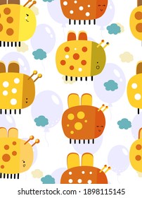 
Butterfly, balloons. Vector seamless pattern on a white background. Children's illustration in a funny cartoon style.
 Background is ideal for children's clothing, textiles, wallpaper.