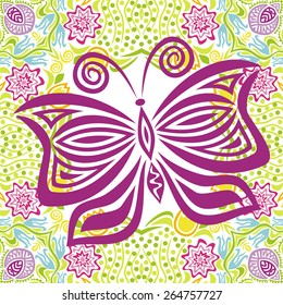 Butterfly and beautiful floral pattern background vector illustration