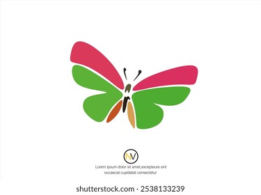 Butterfly. Beautiful flying moth for wellbeing beauty or spa salon logo and divider concept in simple linear style.