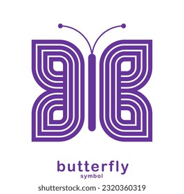 Butterfly beautiful geometric line art vector symbol emblem over white background, best logo for beauty salon or boutique or cosmetology or jewelry, girlish symbol.