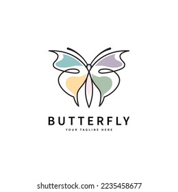 butterfly beautiful with monoline concept icon logo design illustration