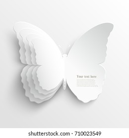 Butterfly. Beautiful paper butterfly on a white background. Greeting card. Illustration