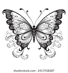 Mariposa, bonita y elegante silueta. Mariposa vectorial con alas estampadas.