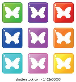 Butterfly with beautiful wings icons set 9 color collection isolated on white for any design