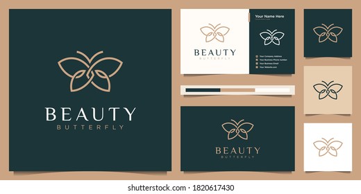 Butterfly beauty logo concept with infinity loop liner style. Template logo design and business card.