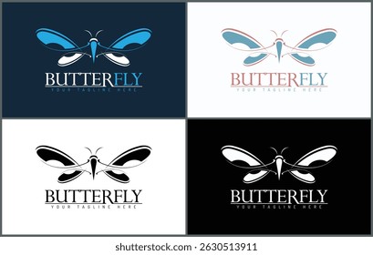 Butterfly beauty salon and spa modern circle logo set template design