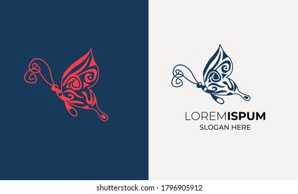 Plantilla con el logotipo del Spa Belleza Mariposa, este logotipo simboliza algo hermoso, suave, tranquilo, natural, metamorfosis, elegante y elegante. Elegante ilustración vectorial.camiseta vectorial de mariposa 6