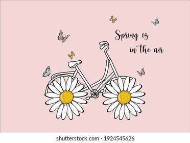 butterfly with bicycle hand drawn design vector art