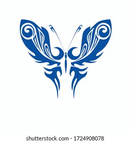 Butterfly with big blue wings on white background. EPS10 vector.