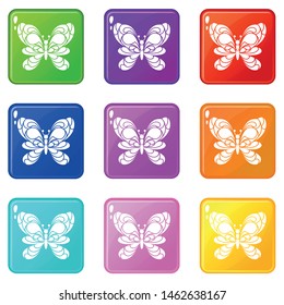 Butterfly with big wings icons set 9 color collection isolated on white for any design