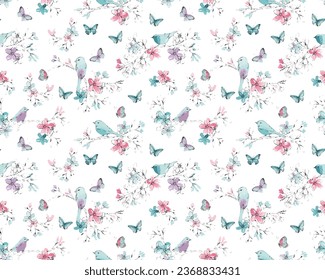 Butterfly, birds, florals, seamless, patterns, background