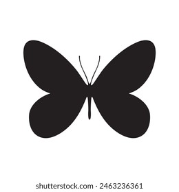 Butterfly black color, flying shape, vector design. Abstract modern monarch butterfly contours on white background for decoration design. Closeup design element black butterfly wings wing