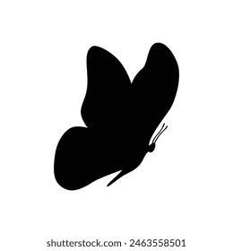 Butterfly black color, flying shape, vector design. Abstract modern monarch butterfly contours on white background for decoration design. Closeup design element, black butterfly, silhouette, icon, art