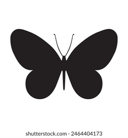 Butterfly black color, flying shape, vector design. Abstract modern monarch butterfly contours on white background for decoration design. Closeup design element, black butterfly, silhouette, icon, art