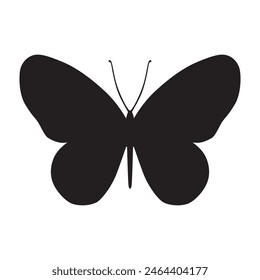 Butterfly black color, flying shape, vector design. Abstract modern monarch butterfly contours on white background for decoration design. Closeup design element, black butterfly, silhouette, icon, art